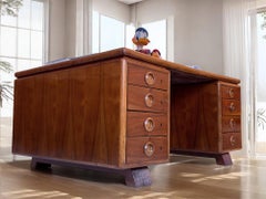 Italian Mid-Century Double-Sided Walnut Desk by Paolo Buffa, 1950s