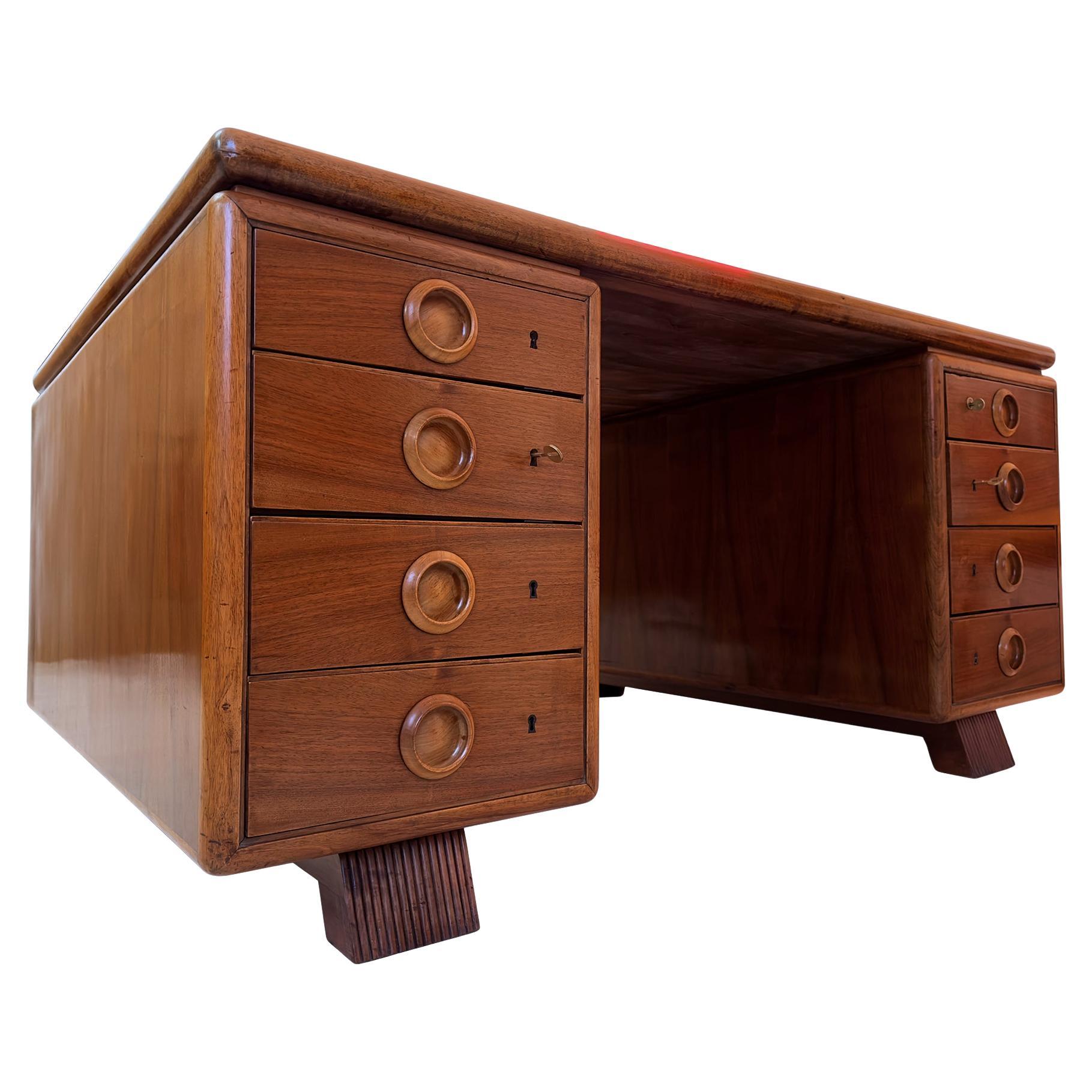 Italian Mid-Century Double-Sided Walnut Desk by Paolo Buffa, 1950s en vente
