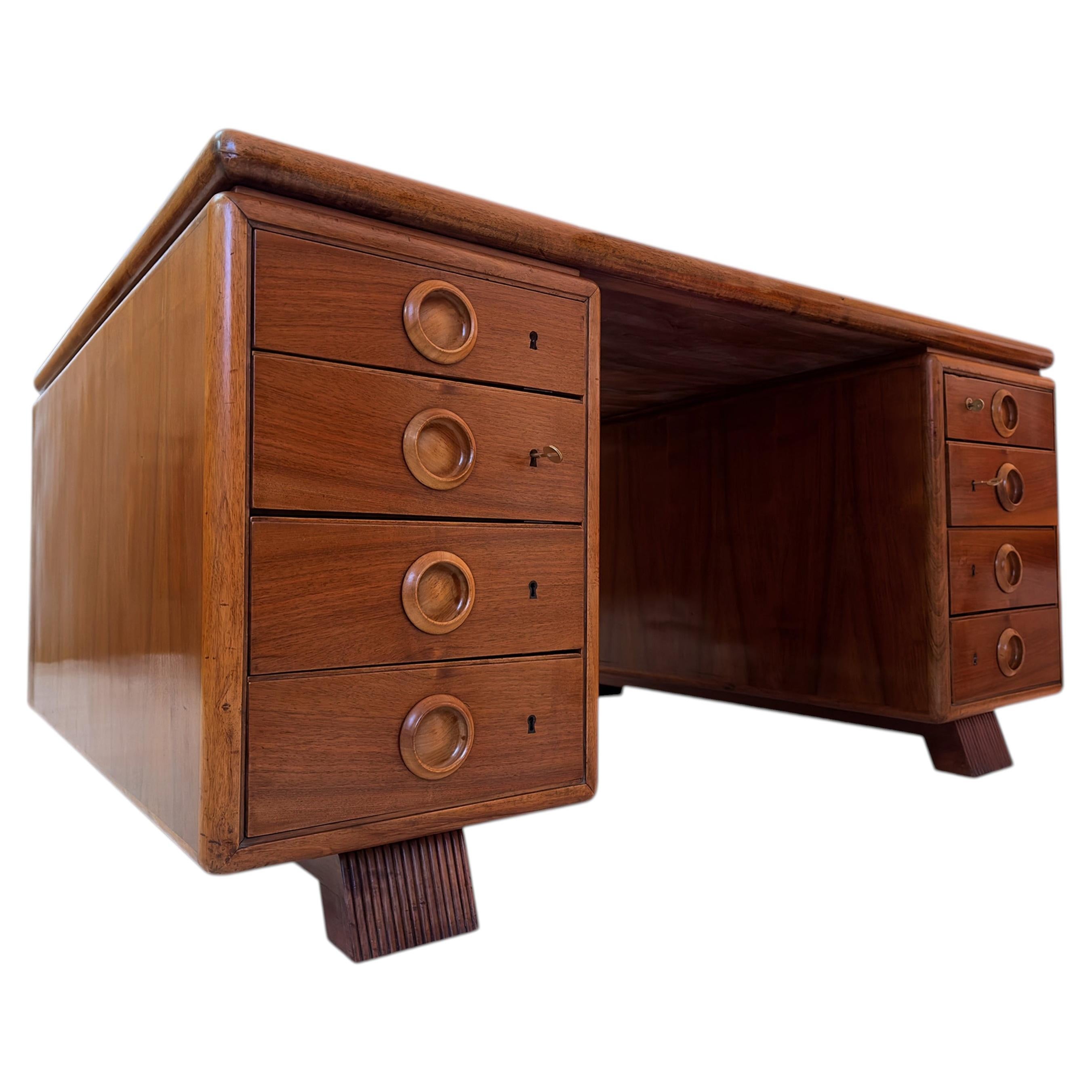 Italian Mid-Century Double-Sided Walnut Desk by Paolo Buffa, 1950s