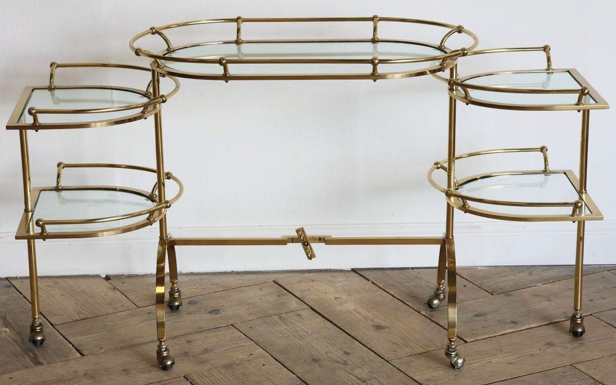 Italian Mid-Century Drinks Trolley of Brass and Glass with Extending Sides 4