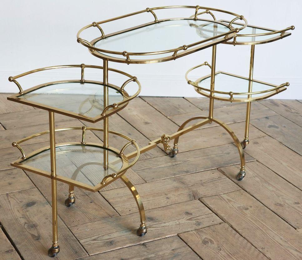 Italian Mid-Century Drinks Trolley of Brass and Glass with Extending Sides 6