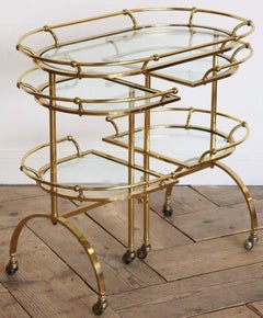 Italian Mid-Century Drinks Trolley of Brass and Glass with Extending Sides