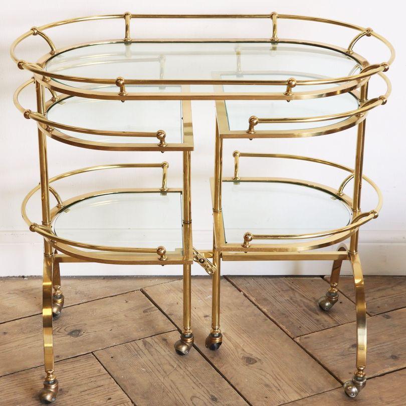 Mid-Century Modern Italian Mid-Century Drinks Trolley of Brass and Glass with Extending Sides