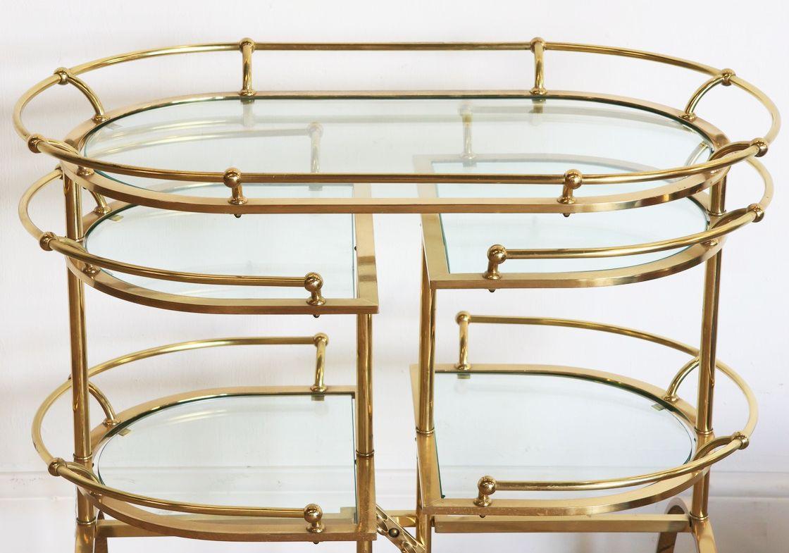 Mid-20th Century Italian Mid-Century Drinks Trolley of Brass and Glass with Extending Sides