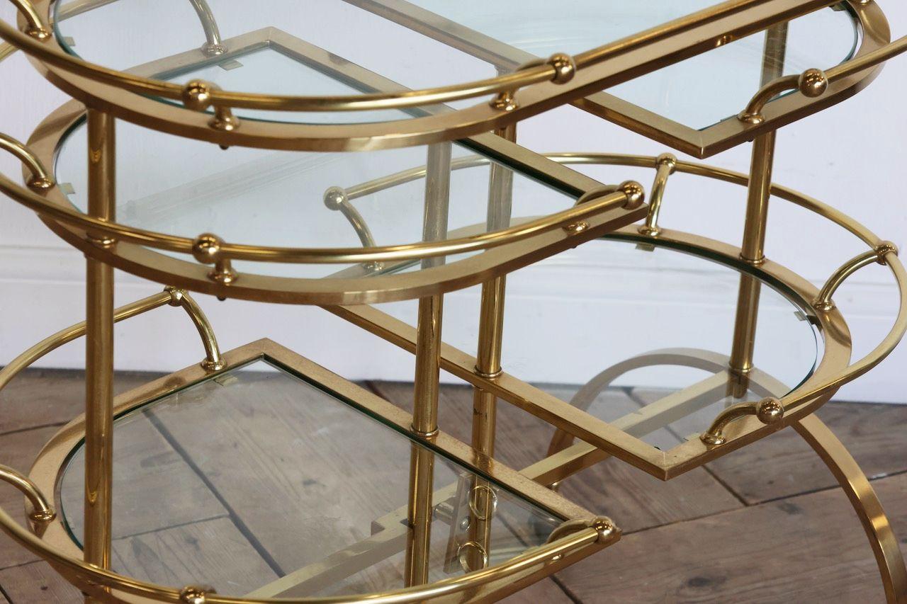 Metal Italian Mid-Century Drinks Trolley of Brass and Glass with Extending Sides