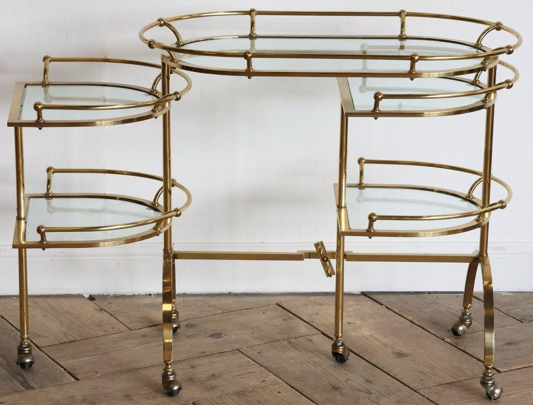 Italian Mid-Century Drinks Trolley of Brass and Glass with Extending Sides 1