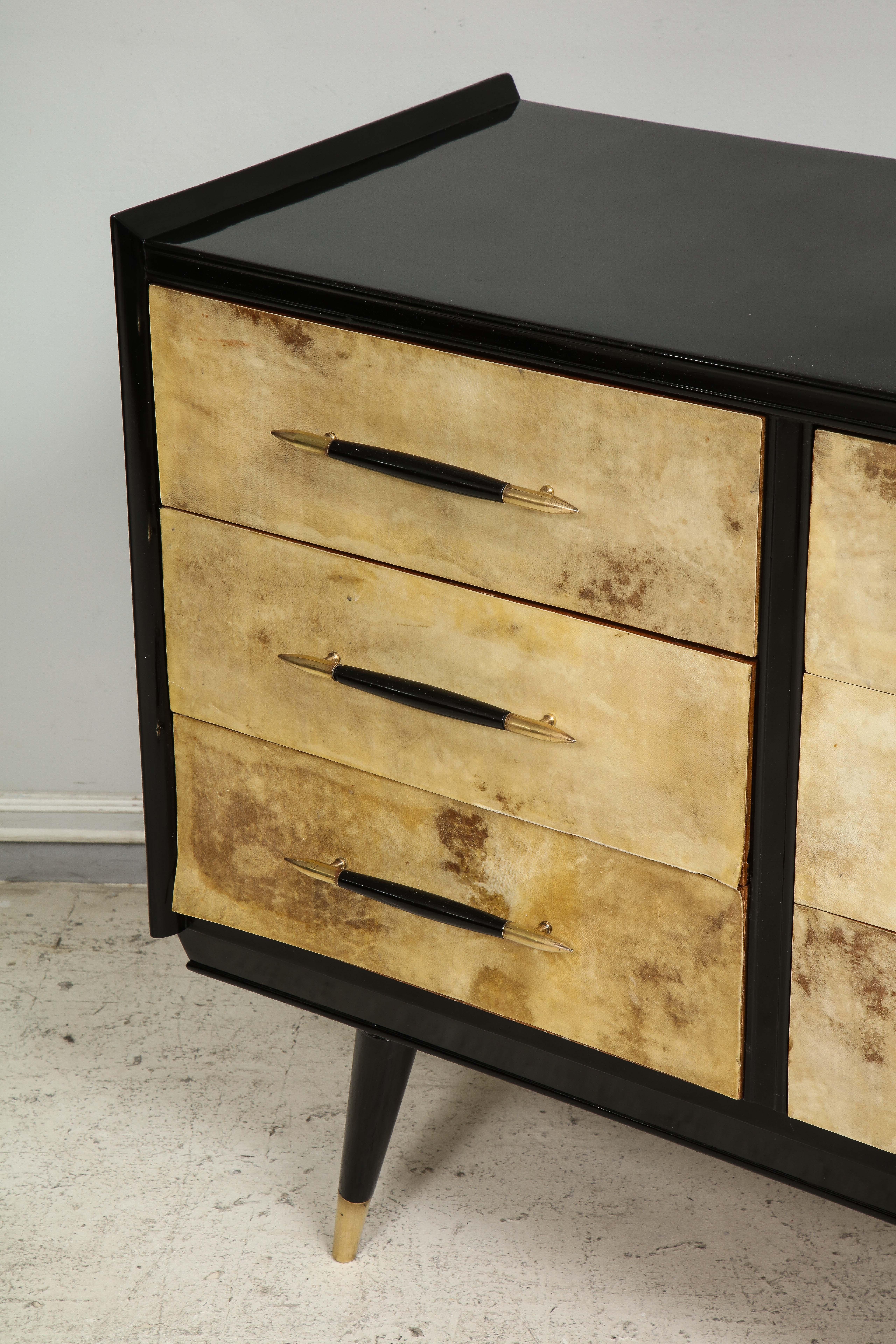 Italian Midcentury Ebonized Parchment Chest of Drawers In Good Condition In New York, NY
