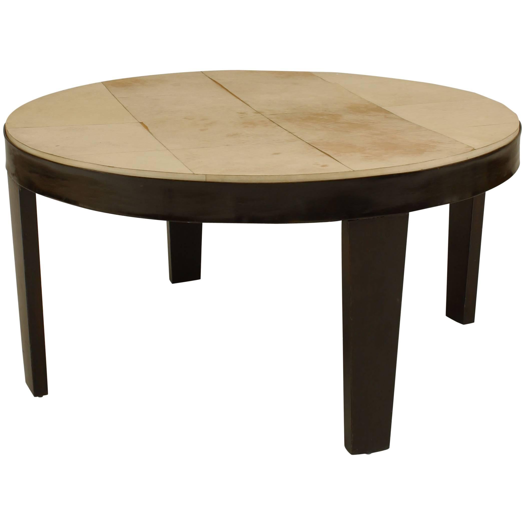 Table basse italienne Mid Century en bois ébénisé et plateau en parchemin