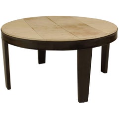 Table basse italienne Mid Century en bois ébénisé et plateau en parchemin