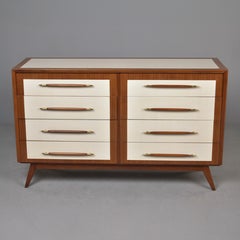 Italian Mid-Century Eight-Drawer Chest in Mahogany & Cream Lacquer
