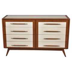 Italian Mid-Century Eight-Drawer Chest in Mahogany & Cream Lacquer