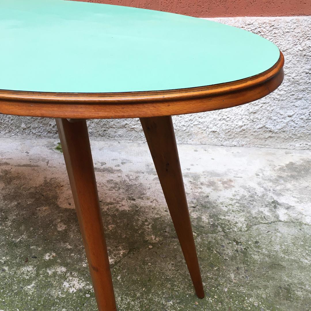 Mid-Century Modern Italian Midcentury Elliptical Solid Beech Table with Green Formica Top, 1960s
