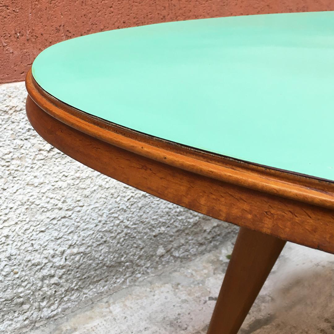 Italian Midcentury Elliptical Solid Beech Table with Green Formica Top, 1960s In Good Condition In MIlano, IT