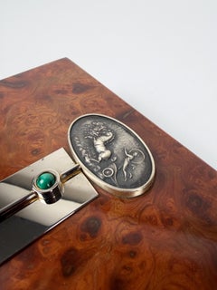 Italian Mid-Century Elm Burl Decorative Box with Mythological Bas-Relief, 70s