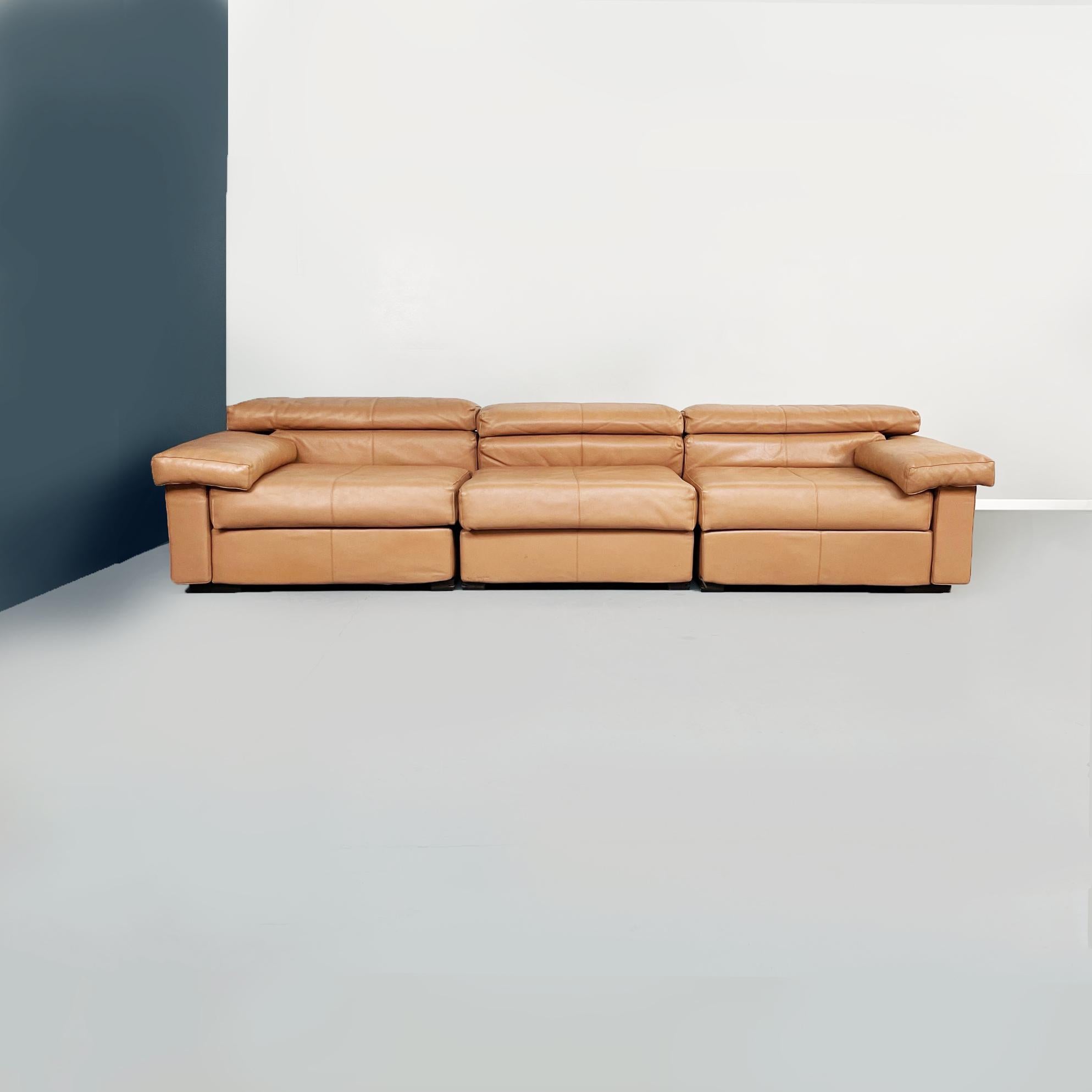 Steel Italian Mid-Century Erasmo Brown Leather Sofa Afra and Tobia Scarpa for B&B 1980