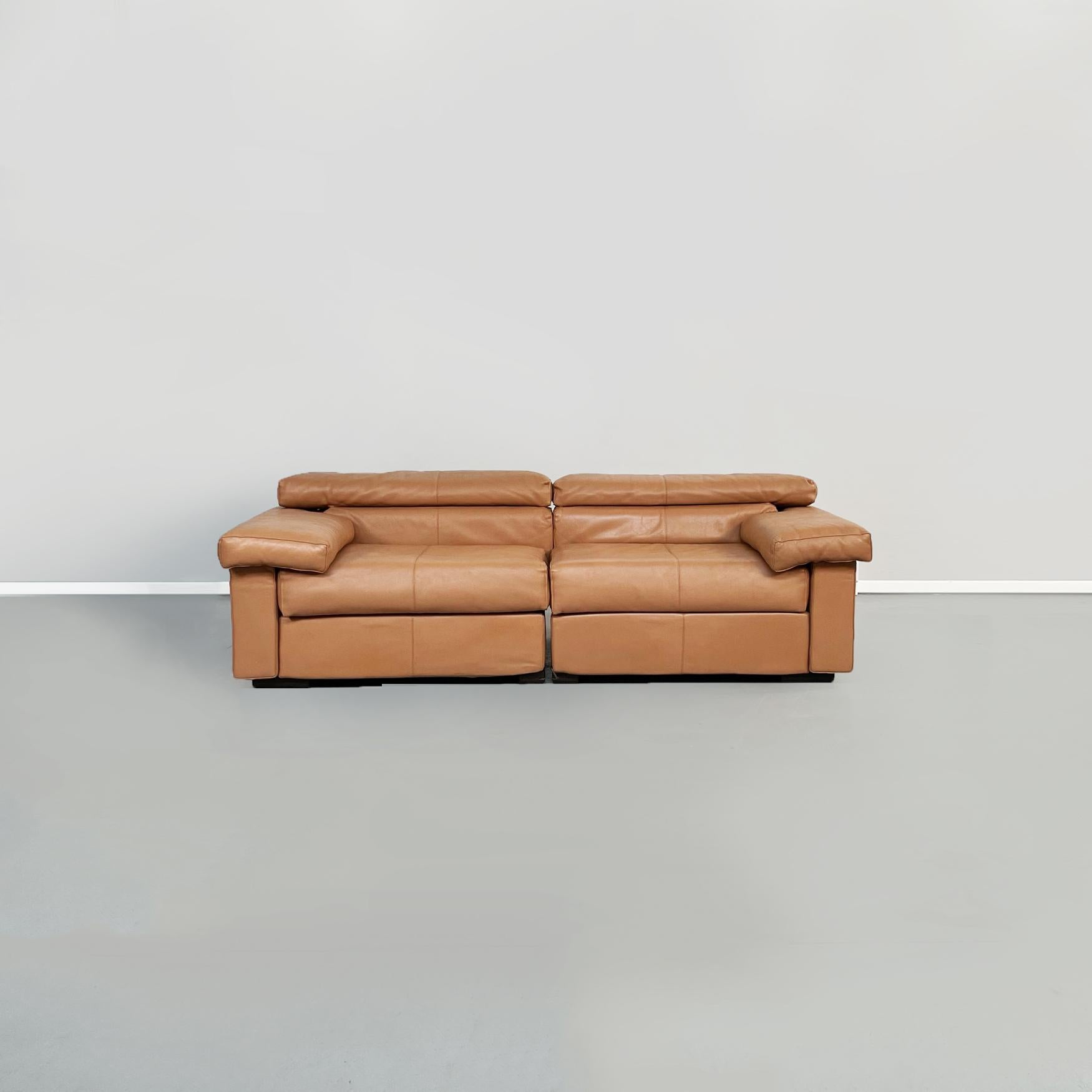 Italian Mid-Century Erasmo Brown Leather Sofa Afra and Tobia Scarpa for B&B 1980 1