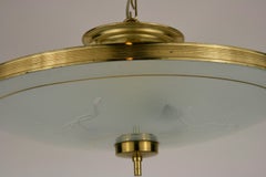 Italian Mid Century Etched glass and Brass Semi Flush Mount/Pendant