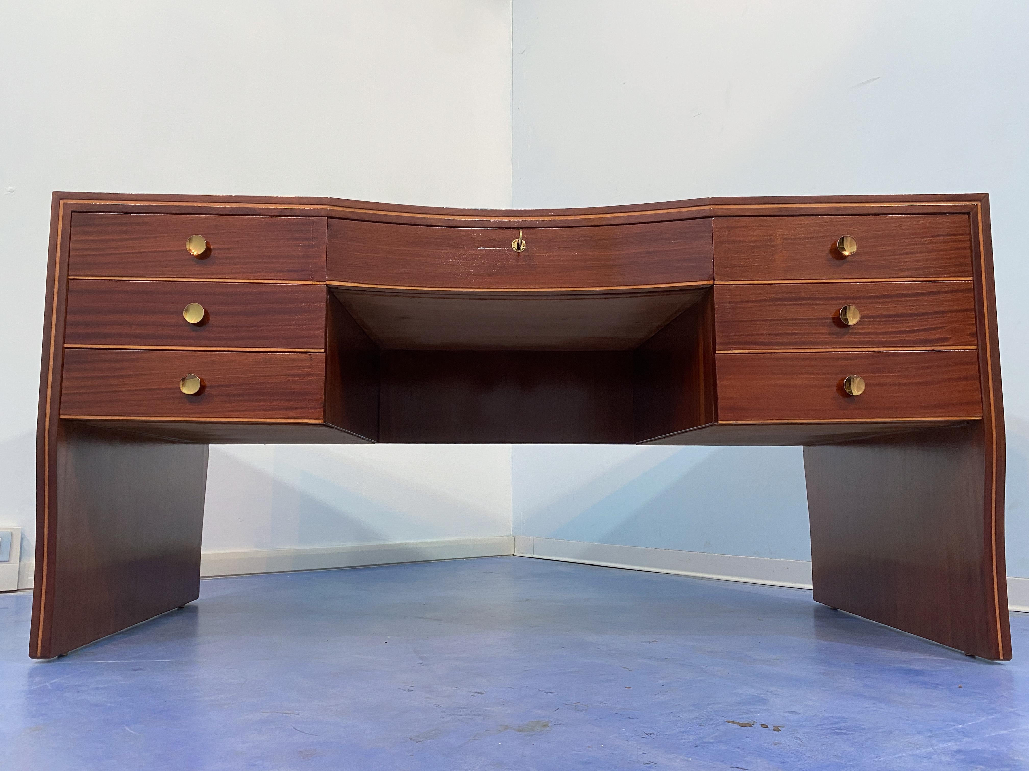 Brass Italian Mid-Century Executive desk  designed by Osvaldo Borsani, 1940 For Sale