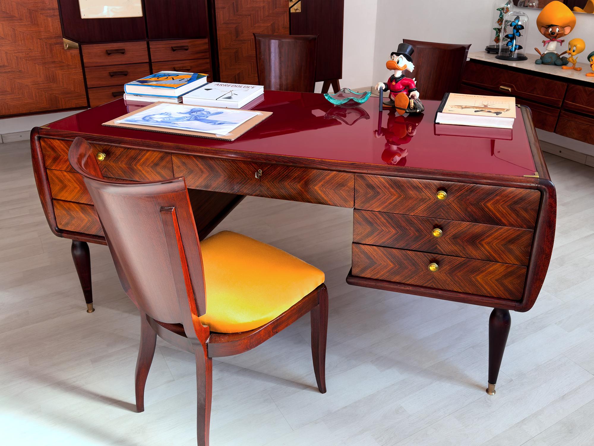 Italian Mid-Century Executive Desk Paolo Buffa Style, 1950s In Good Condition In Traversetolo, IT