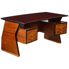 Italian Midcentury Executive Walnut and Glass Desk by Vittorio Dassi