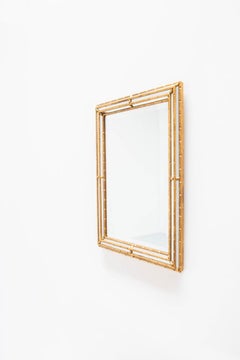 Italian Mid-Century Faux Bamboo Mirror Gilded Wooden Frame 1970s