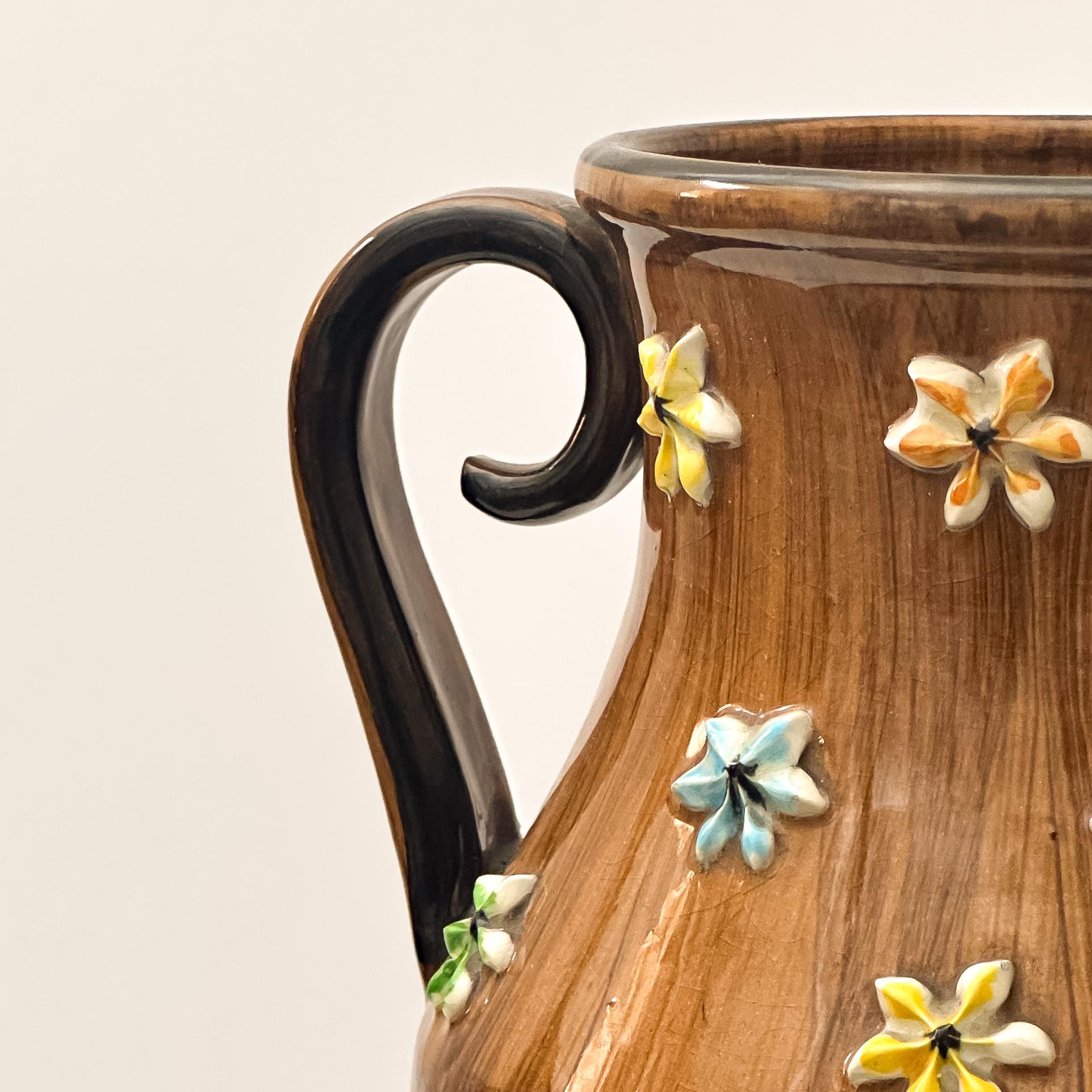 20th Century Italian Mid-Century, Faux Bois, Double-Handled Urn Vase by Fratelli Fanciullacci