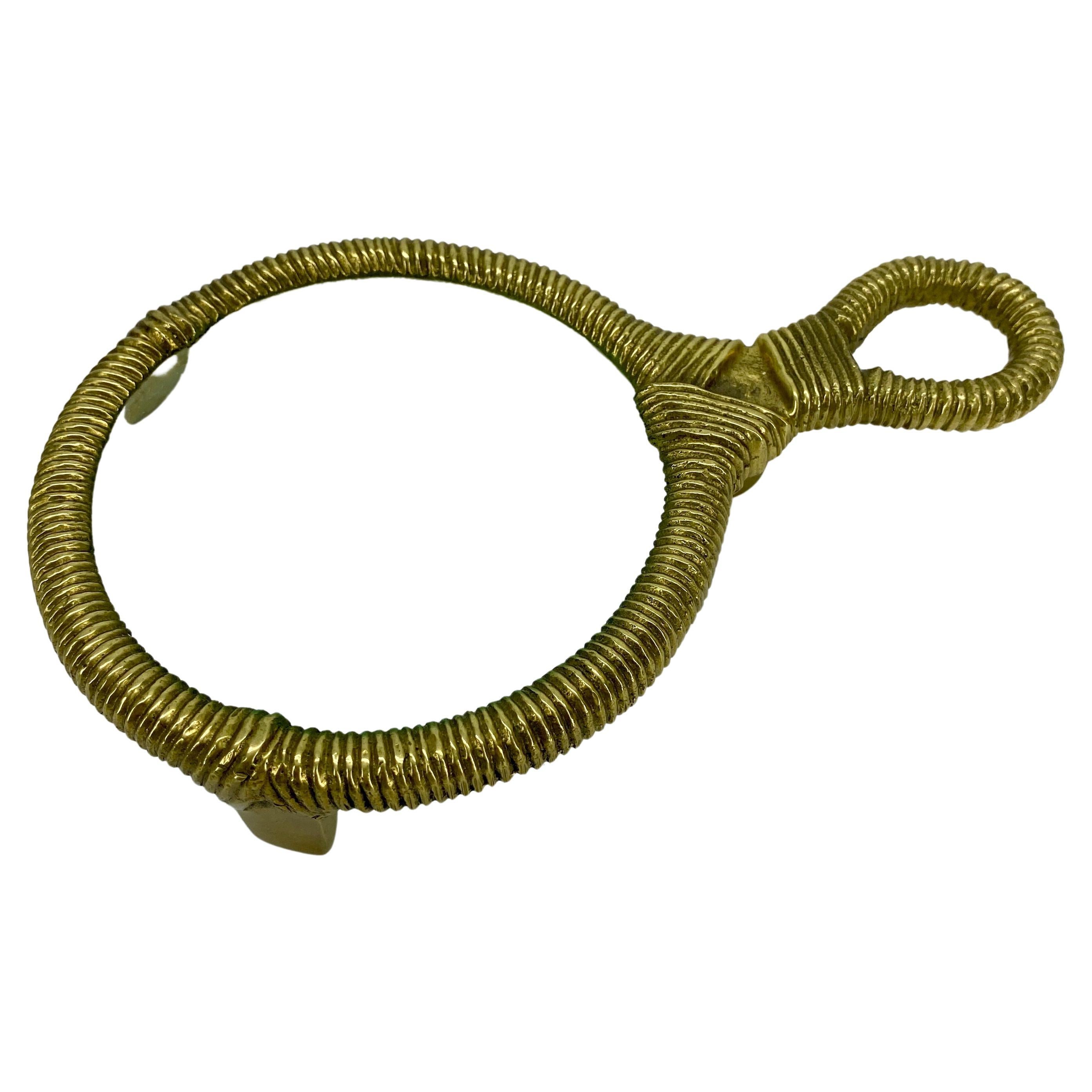 Italian Mid-Century Faux Rope Brass Table Magnifying Glass