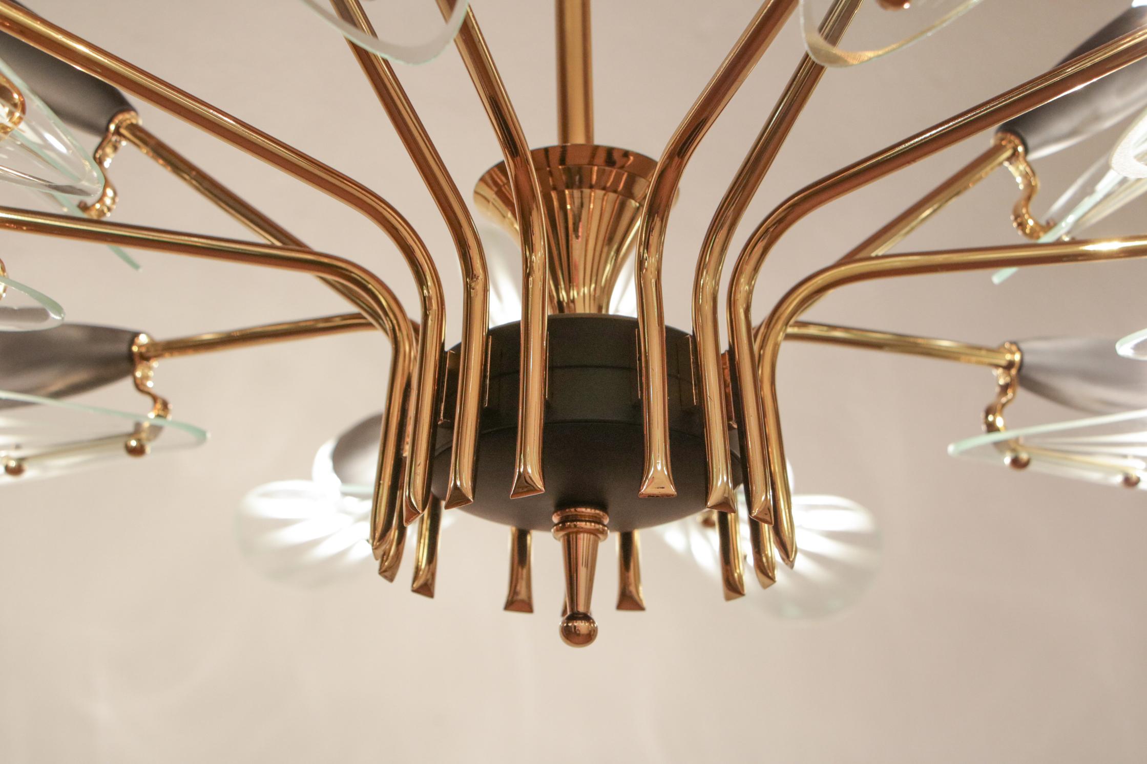 Italian Mid Century Fifteen Ligths Chandelier Fontana Arte Style, 1950 For Sale 12