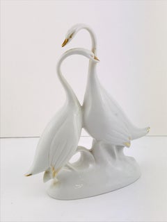 Sculpture italienne en porcelaine Finissime Swan, Firenze , années 1950