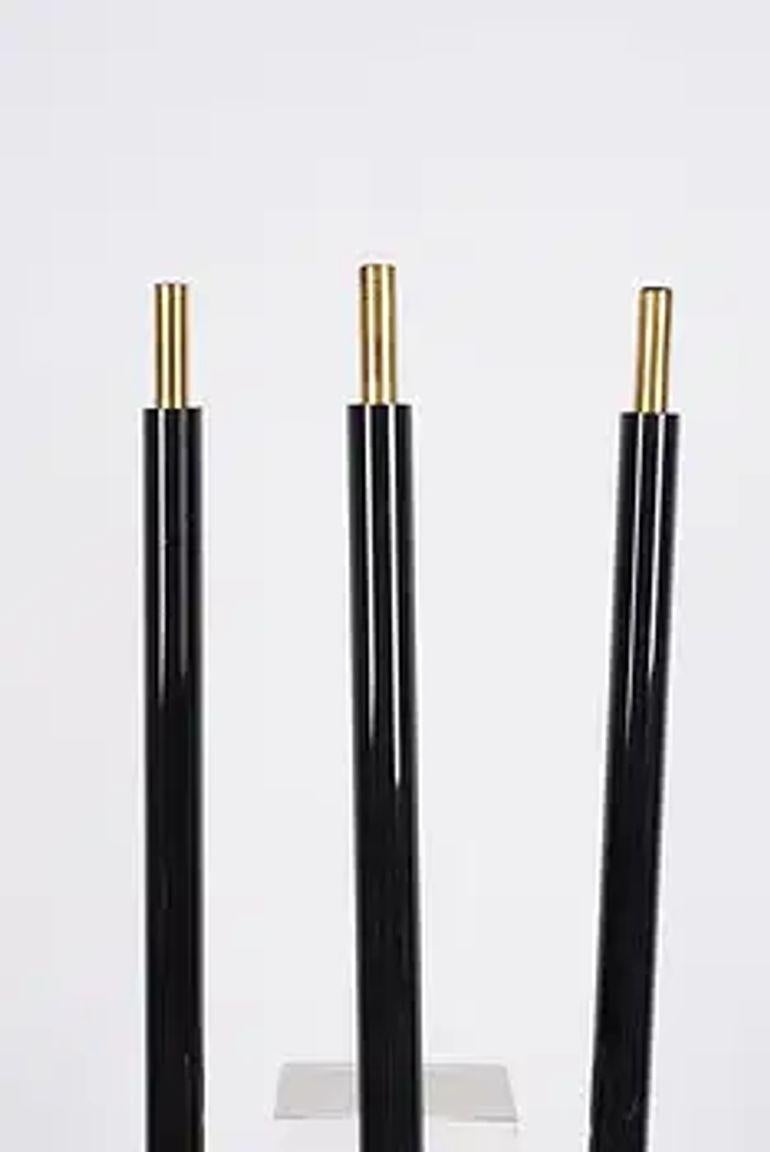 Nice set of Italian Mid Century Modern brass fire place tools. (poker, brush, and shovel) These pieces are perfect for adding a touch of Italian glamour to your hearth. Circa 1960.  34H x 10W x 10D