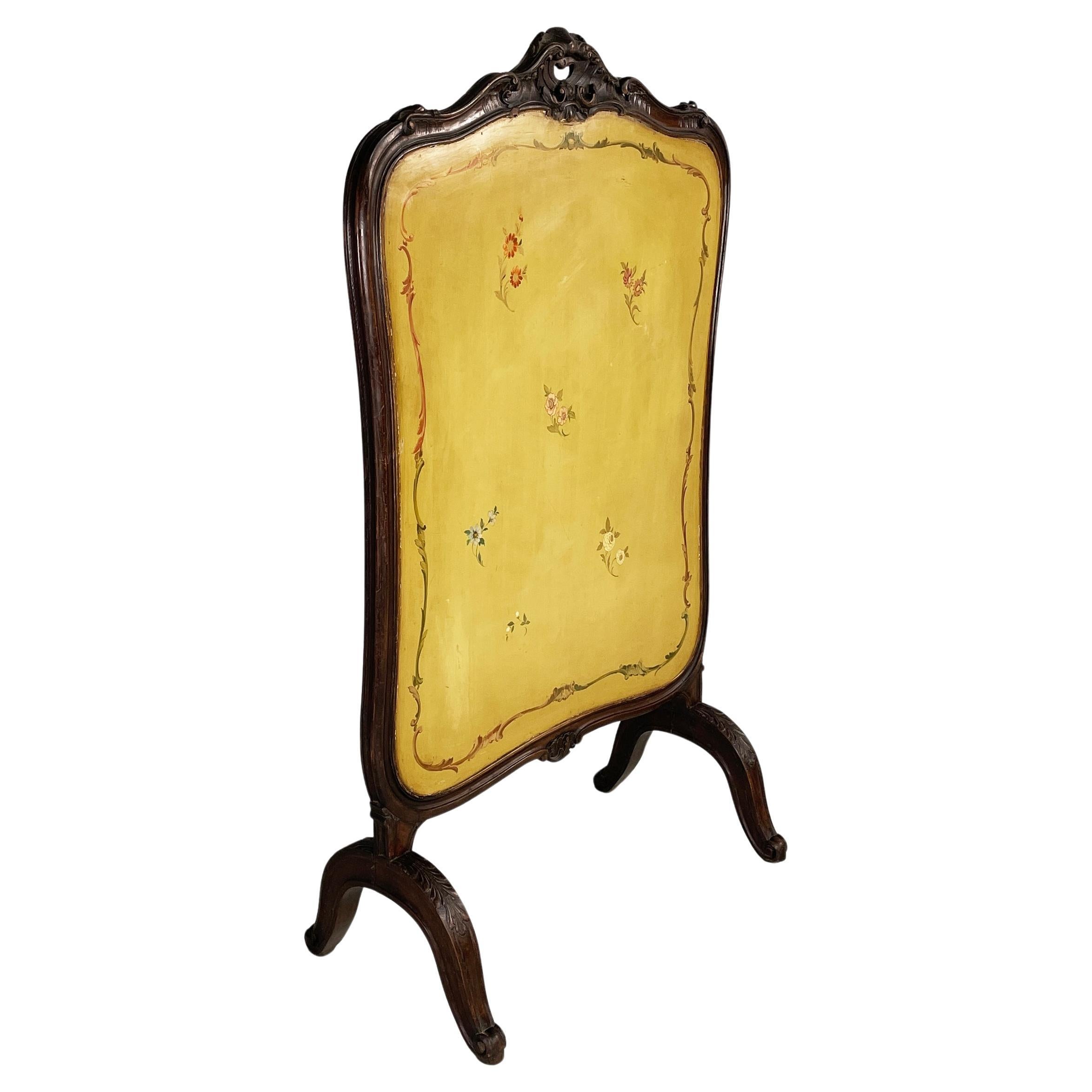 Italian mid-century Fire screen in crafted wood with floral decorations, 1940s