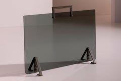 Italian Mid-Century Fire Screen in Smoked Glass and Burnished Brass, 1960s
