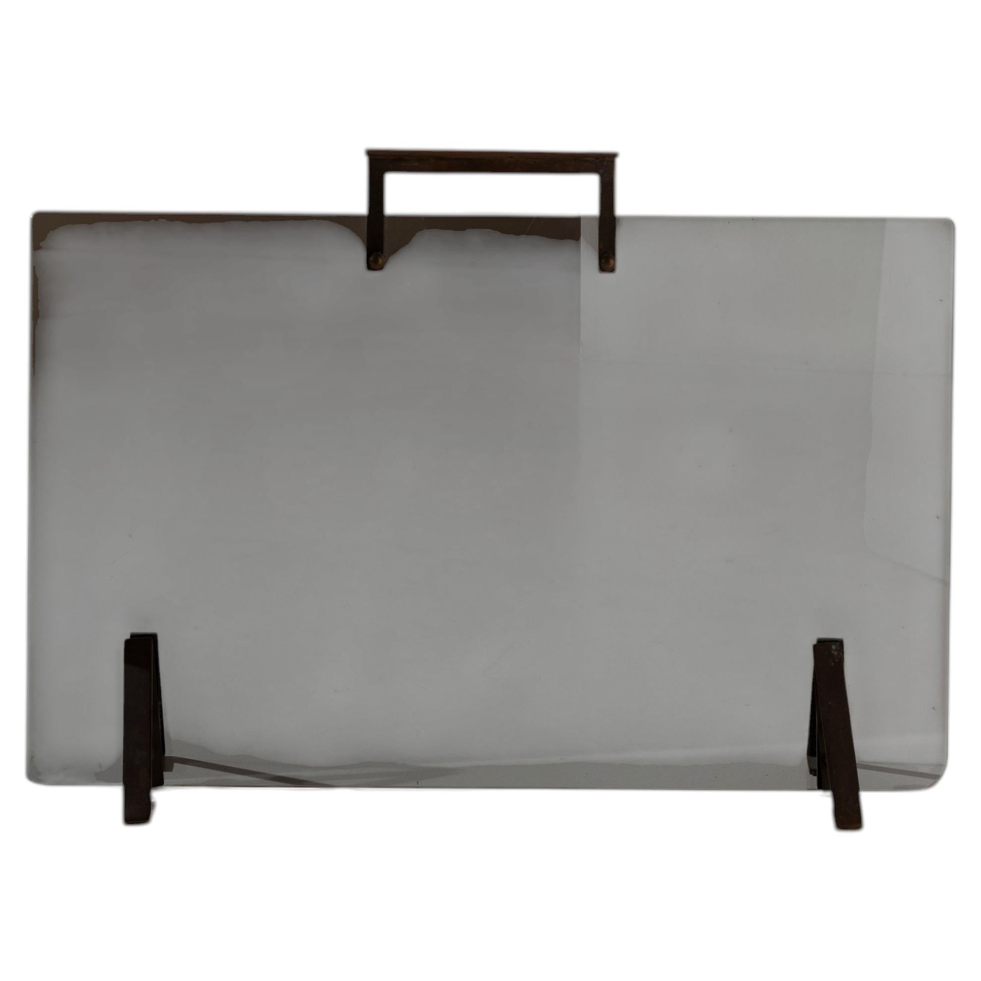 Italian Mid-Century Fire Screen in Smoked Glass and Burnished Brass, 1960s For Sale