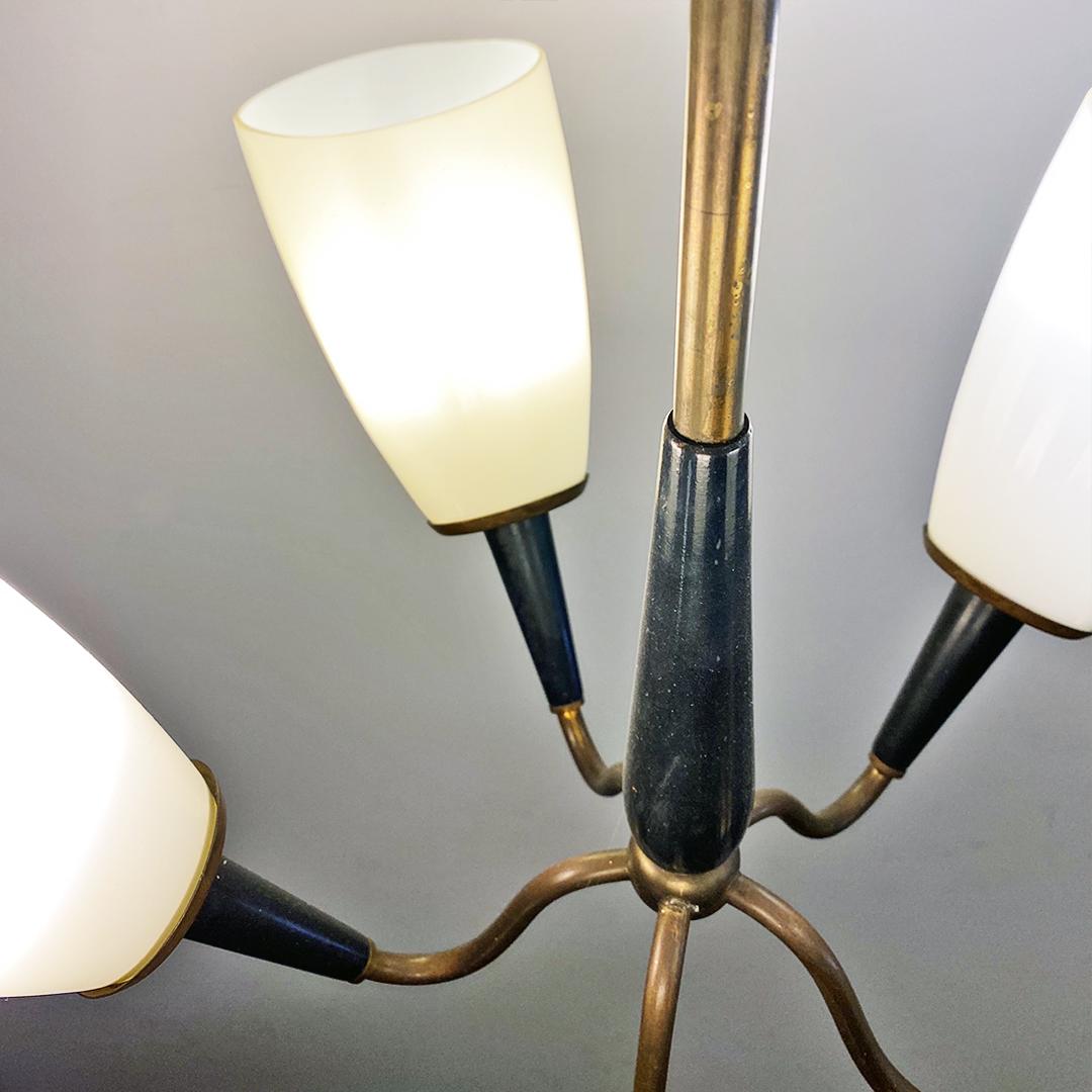 Italian Mid-Century Five-Arm Chandelier with Brass Structure and Glass, 1950s 3