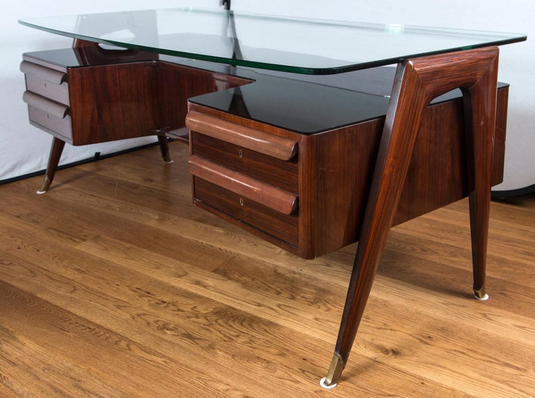 Italian Midcentury Floating Glass Executive Desk by Vittorio Dassi For