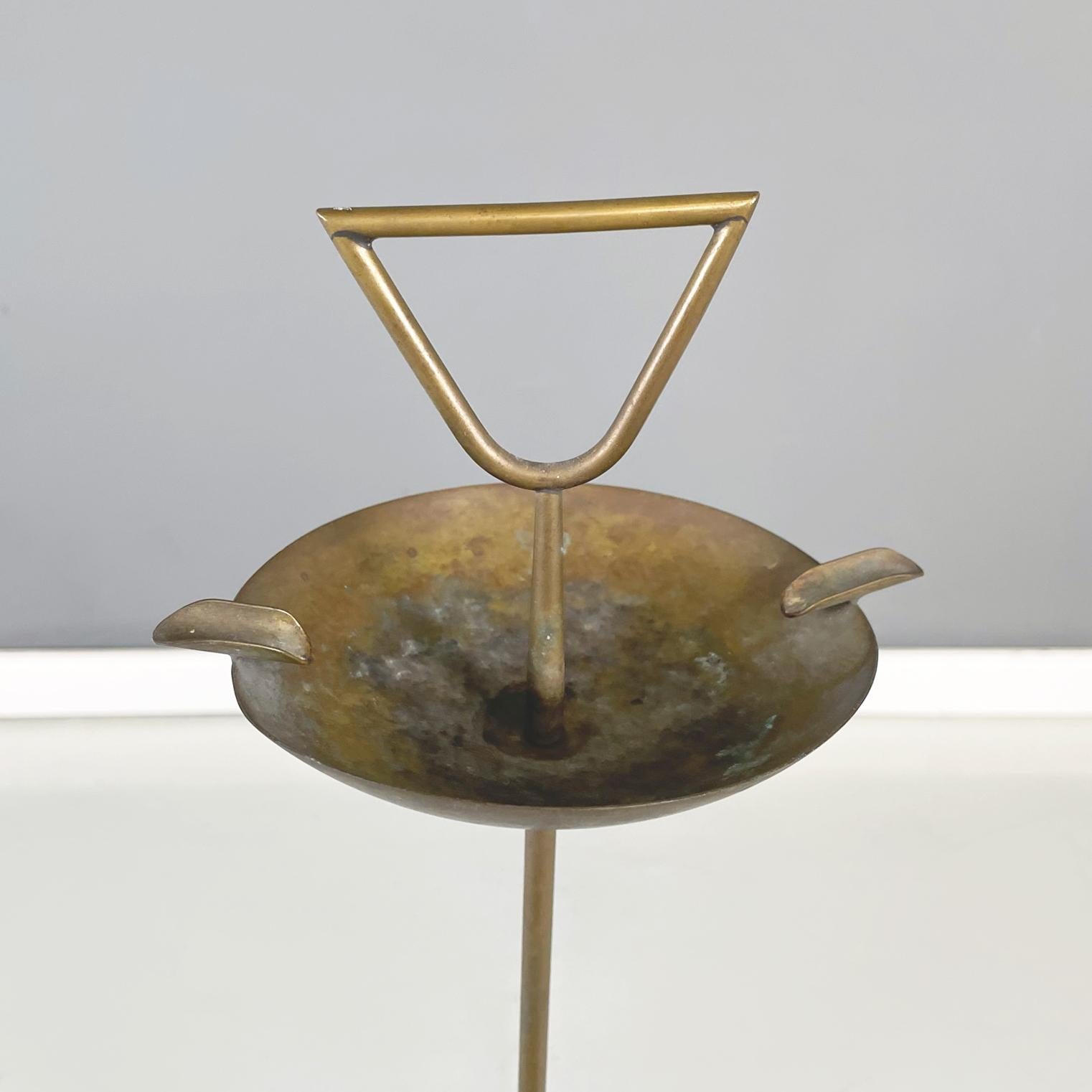 Brass Italian mid-century Floor ashtray in burnished brass and red Verona marble 1950s
