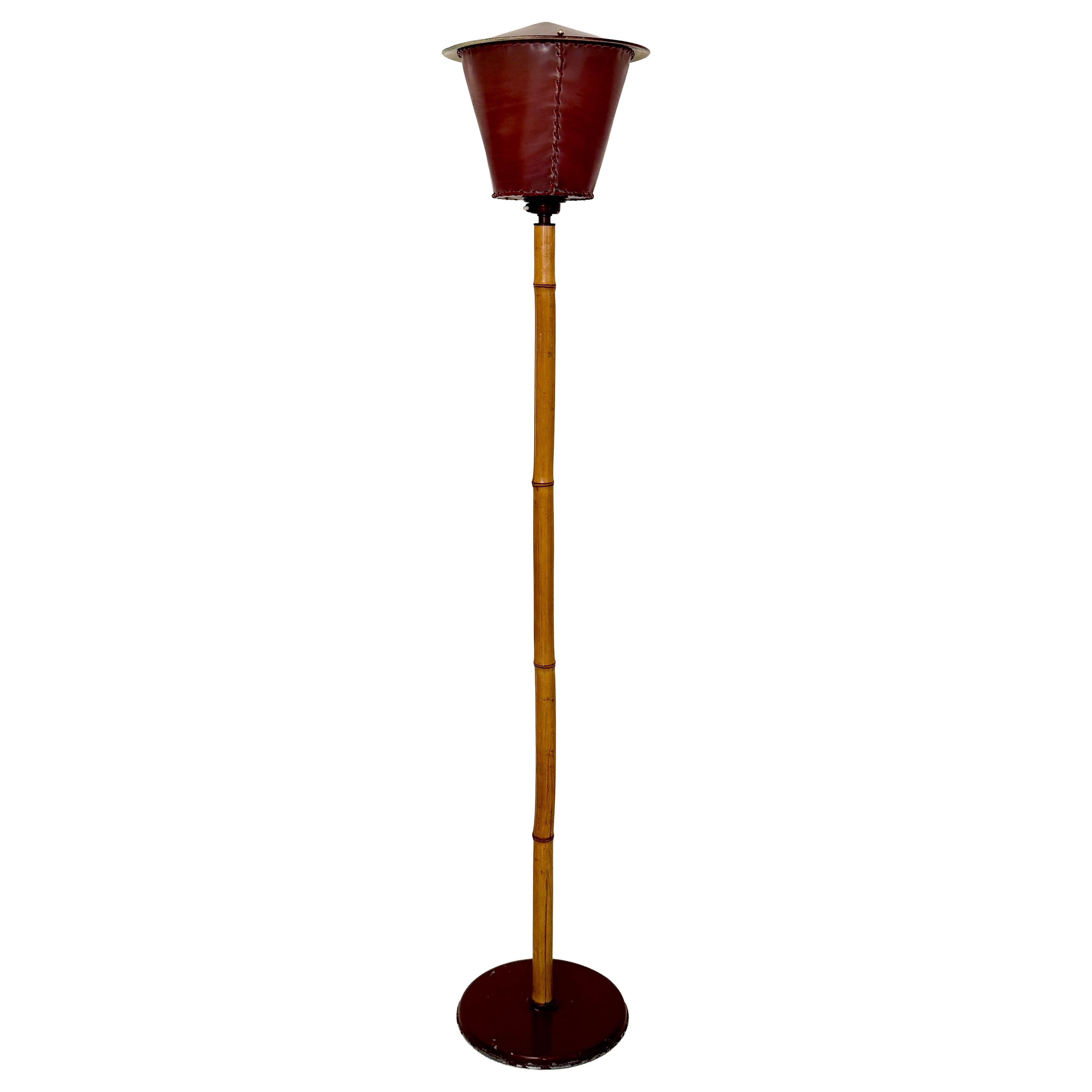 Italian Mid Century Floor Lamp in Bamboo and Metal, 1950s