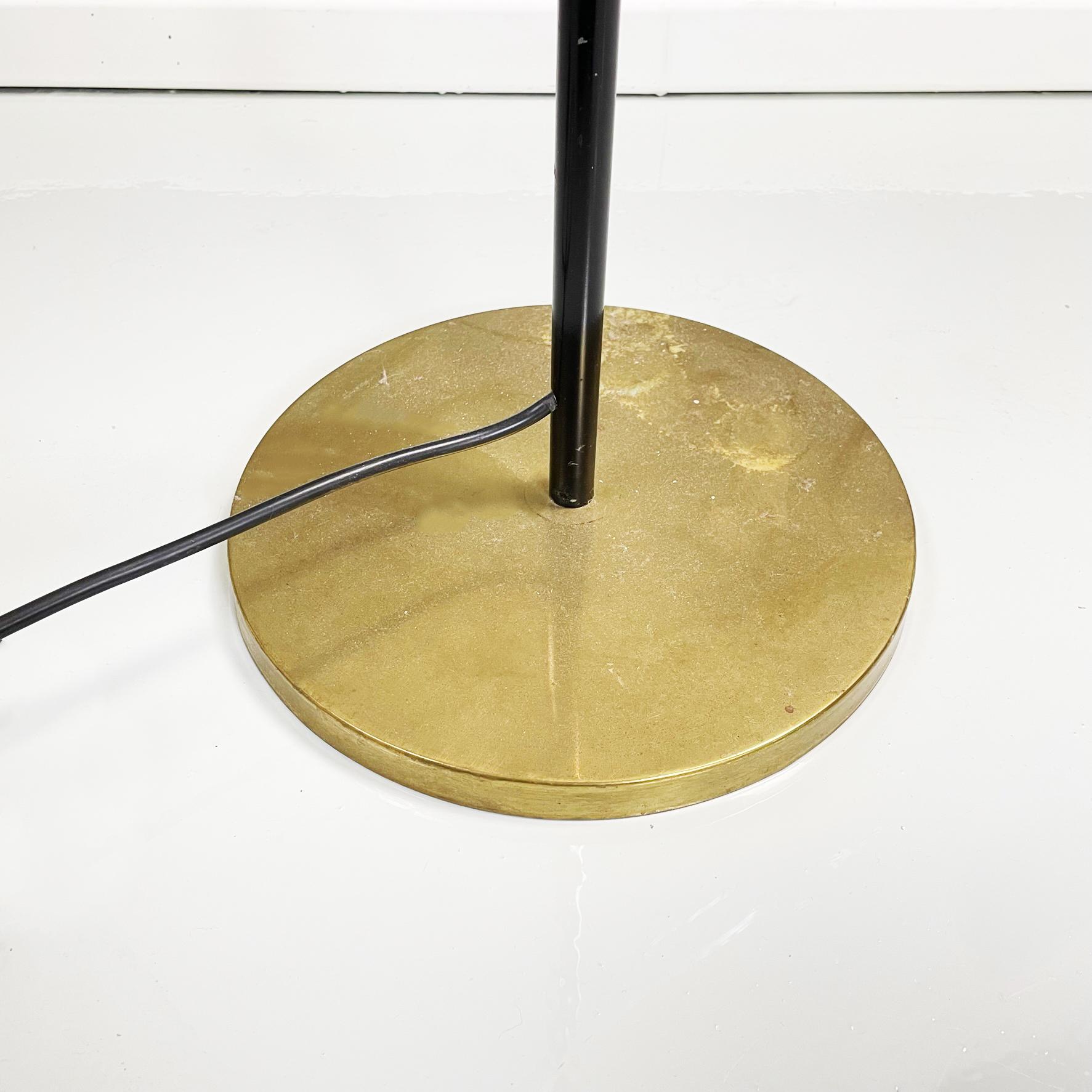 Italian Mid-Century Floor Lamp in Brass, Glass, White and Black Metal, 1950s 5