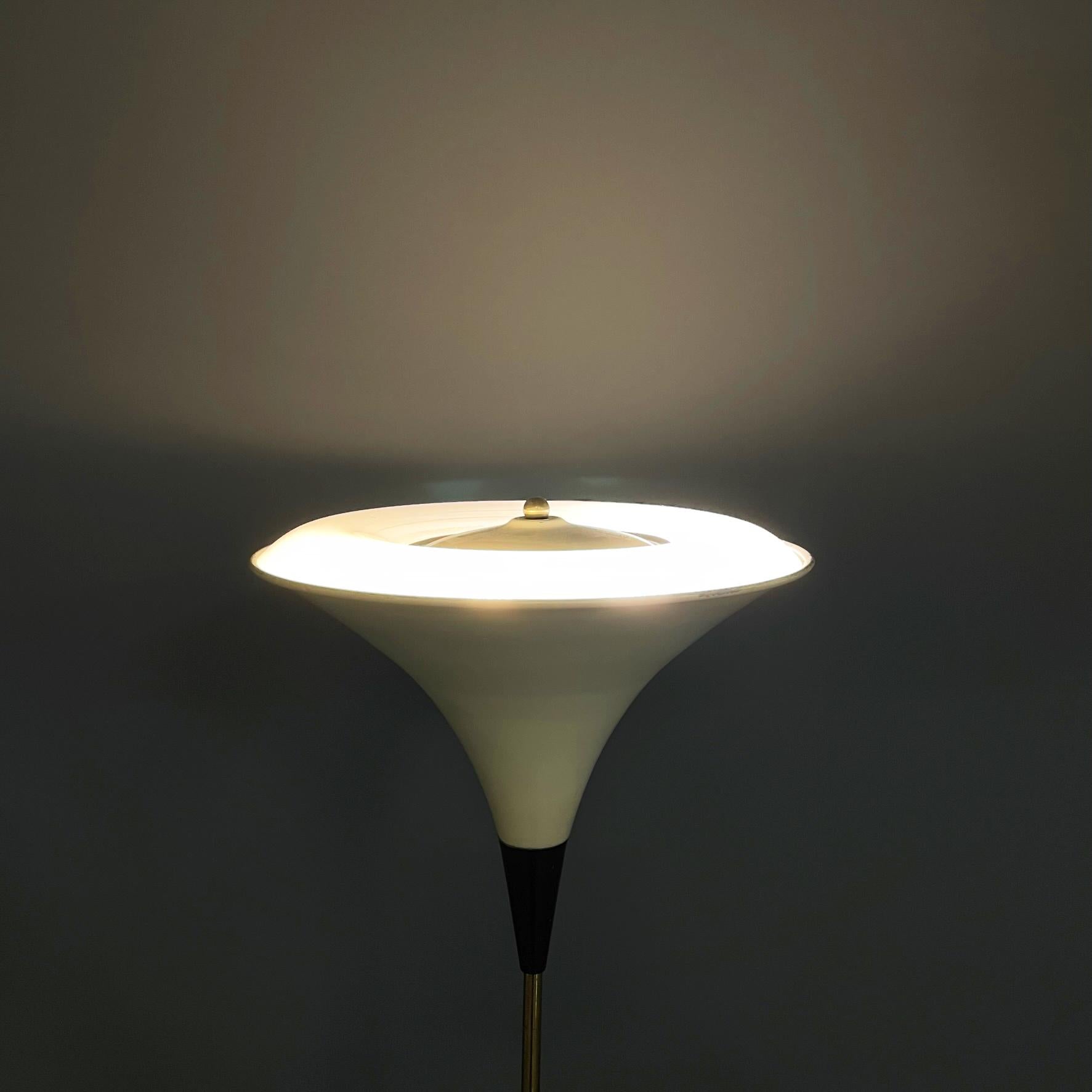 Mid-20th Century Italian Mid-Century Floor Lamp in Brass, Glass, White and Black Metal, 1950s