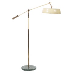 Vintage Italian Mid Century Floor Lamp in Brass with Swing Arm and Green Marble Base