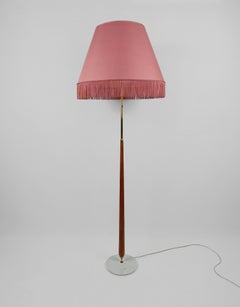Italian Mid Century Floor Lamp in Solid Wood, Carrara Marble and Brass, 1950s