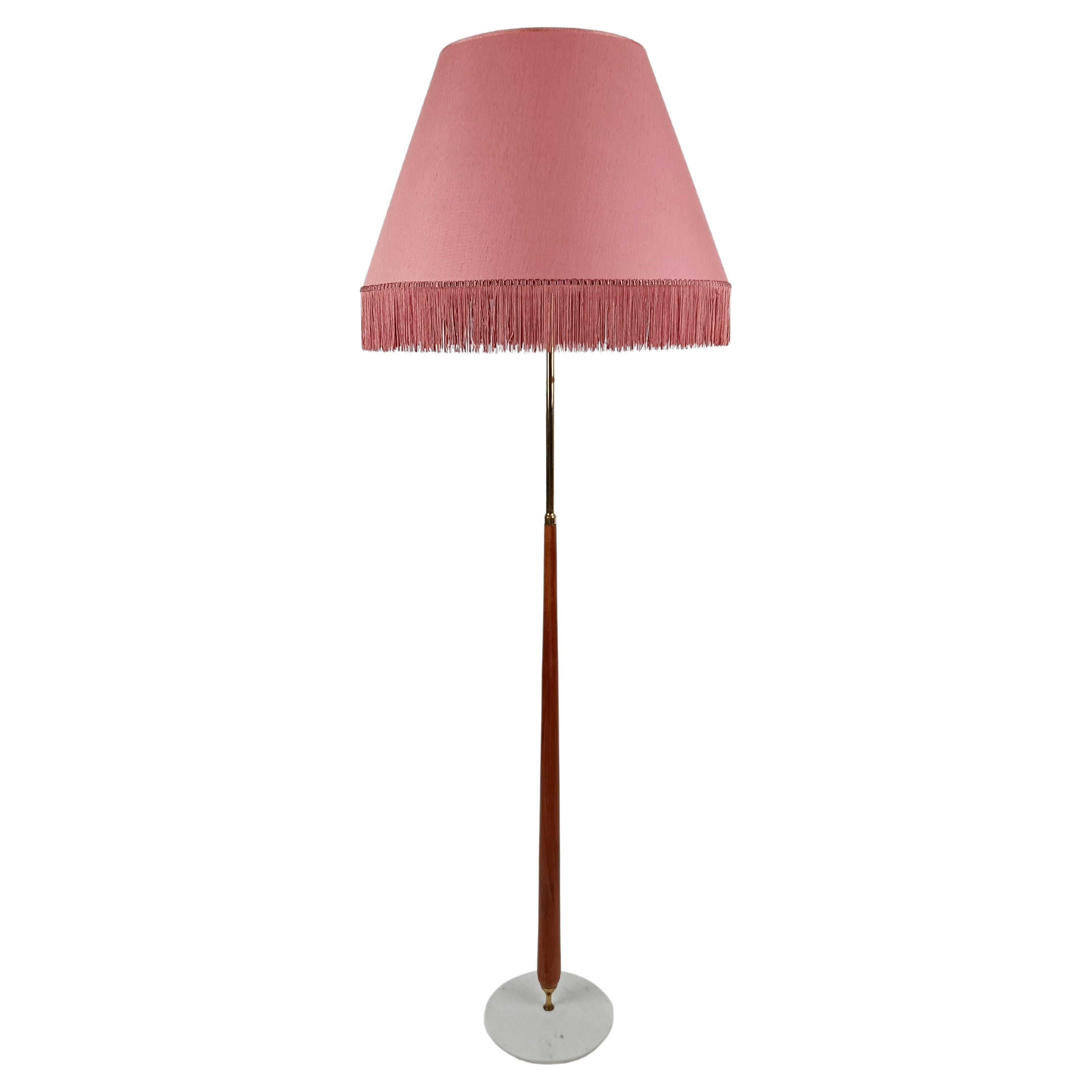 Italian Mid Century Floor Lamp in Solid Wood, Carrara Marble and Brass, 1950s