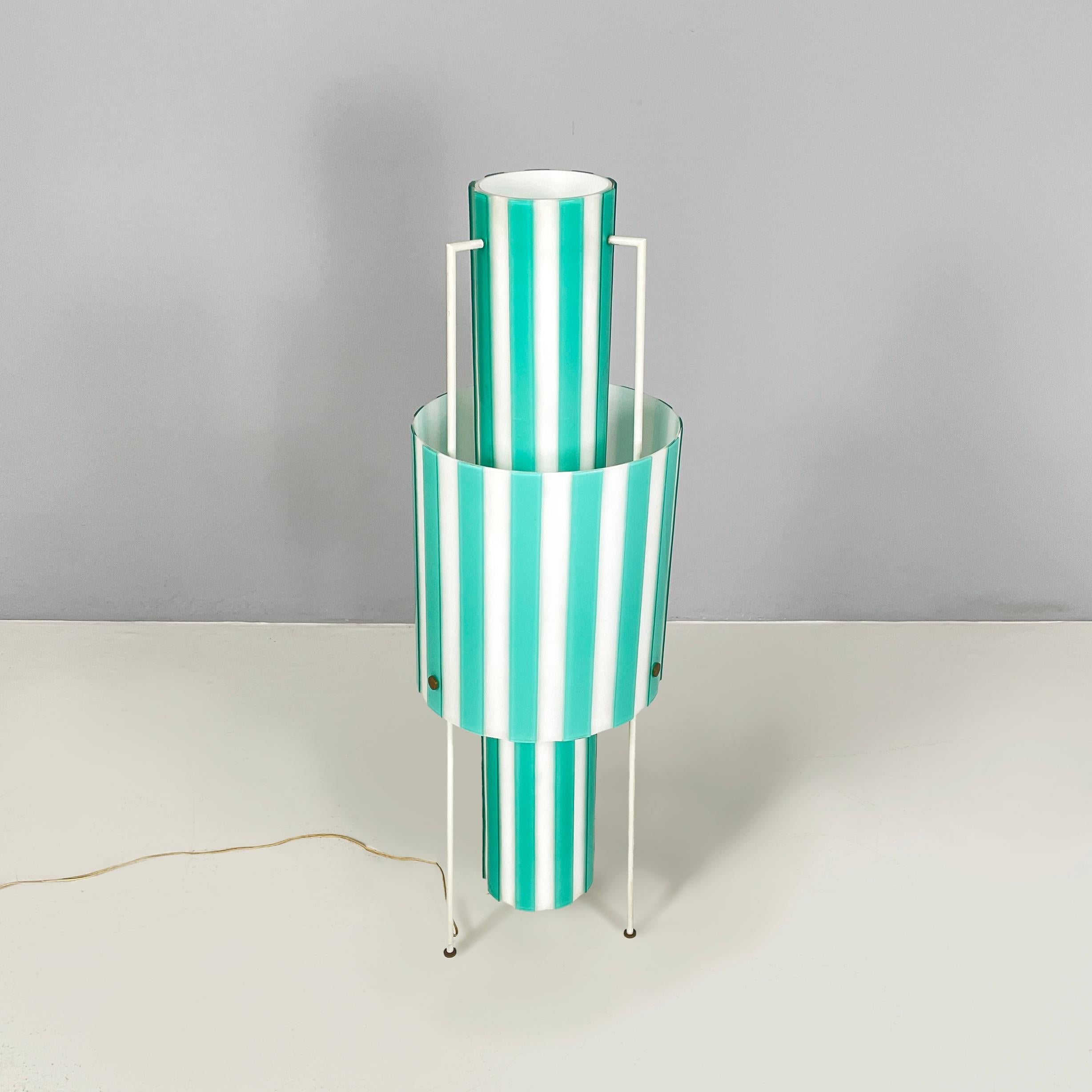 Italian mid-century Floor lamp in white and light blue glass with metal, 1950s In Good Condition For Sale In MIlano, IT