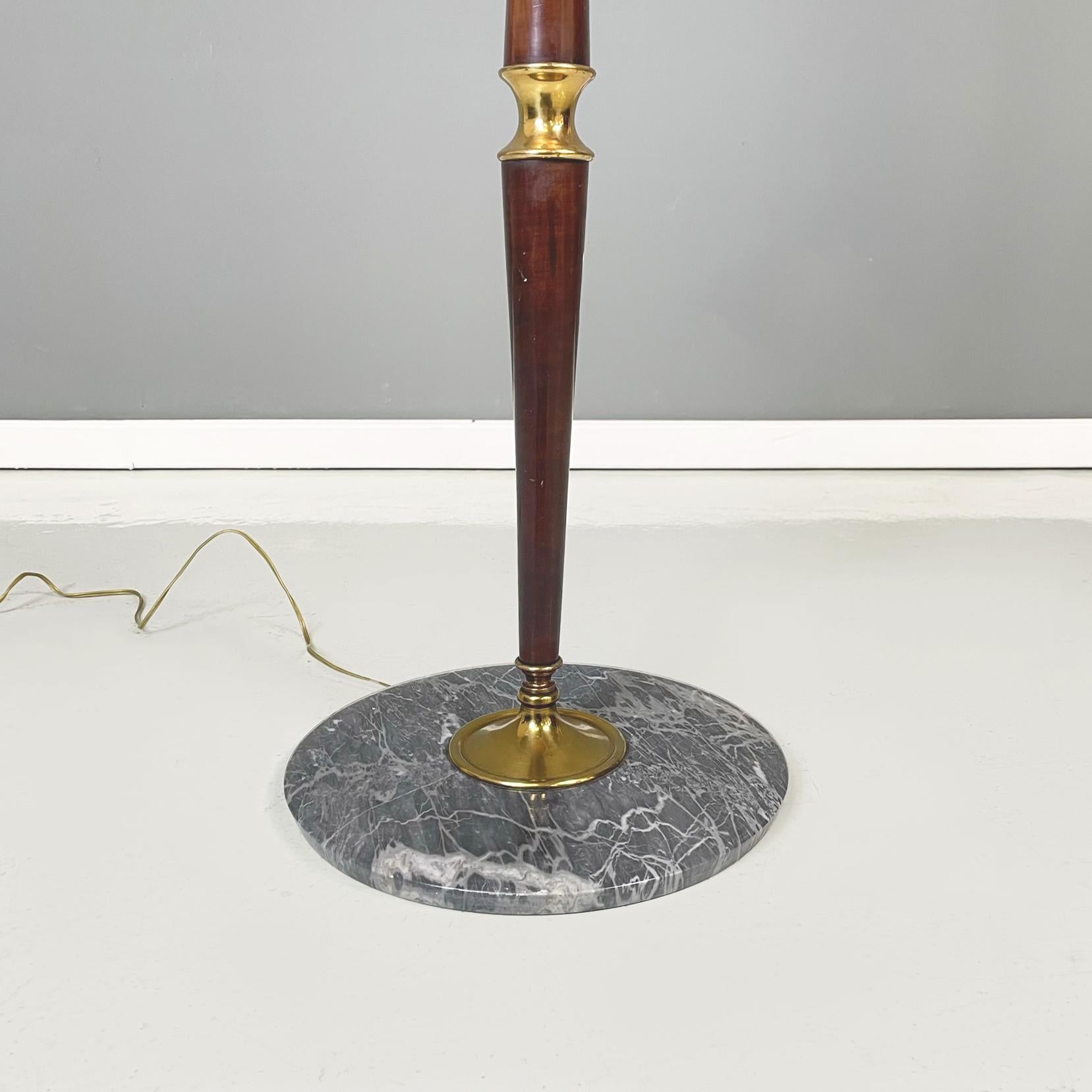 Italian Midcentury Floor Lamp in White Fabric Wood Brass and Gray Marble, 1940s 10