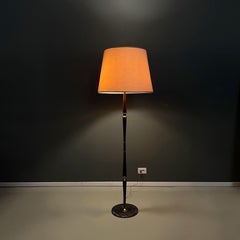 Italian Midcentury Floor Lamp in White Fabric Wood Brass and Gray Marble, 1940s