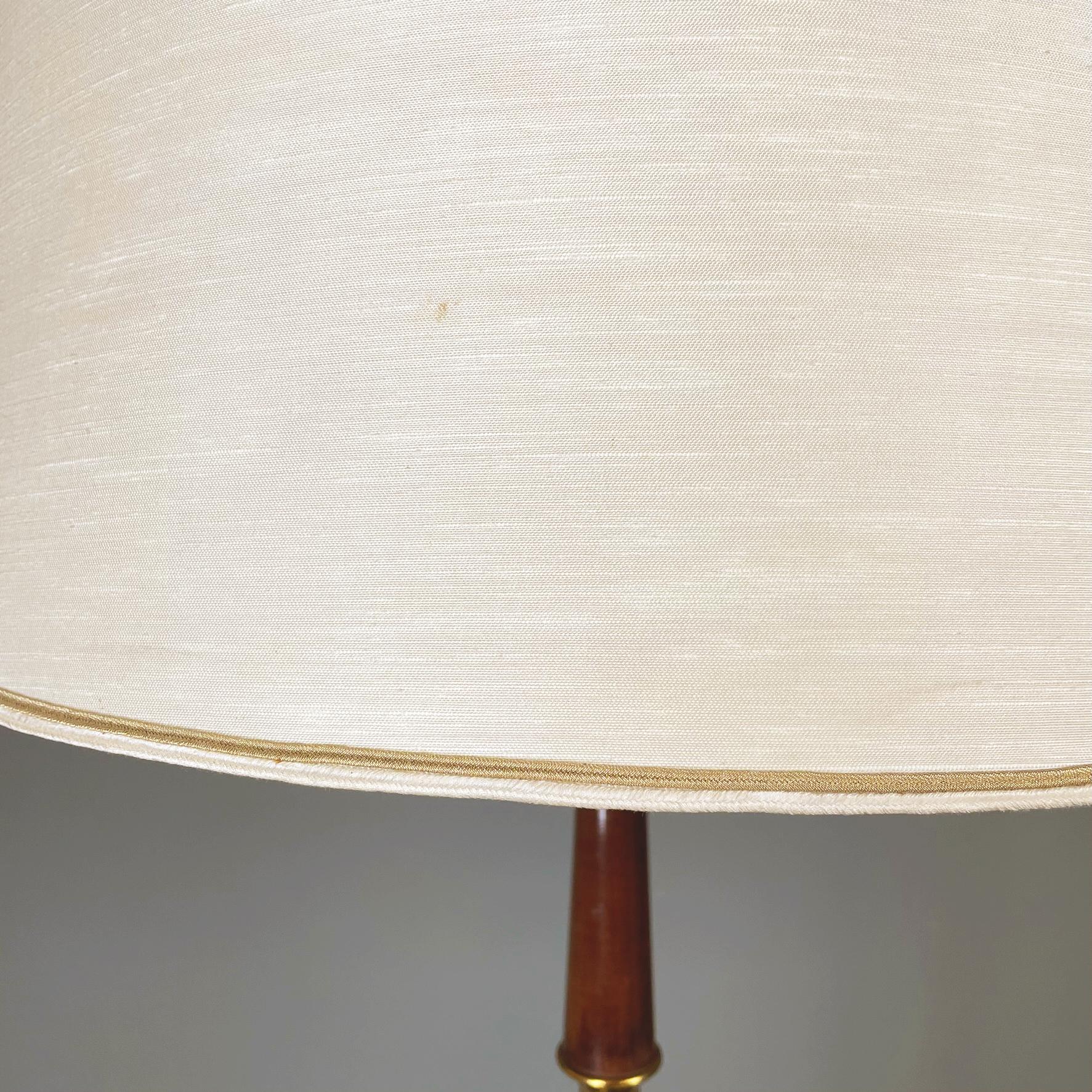 Italian Midcentury Floor Lamp in White Fabric Wood Brass and Gray Marble, 1940s 4