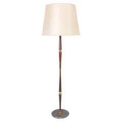 Italian Midcentury Floor Lamp in White Fabric Wood Brass and Gray Marble, 1940s