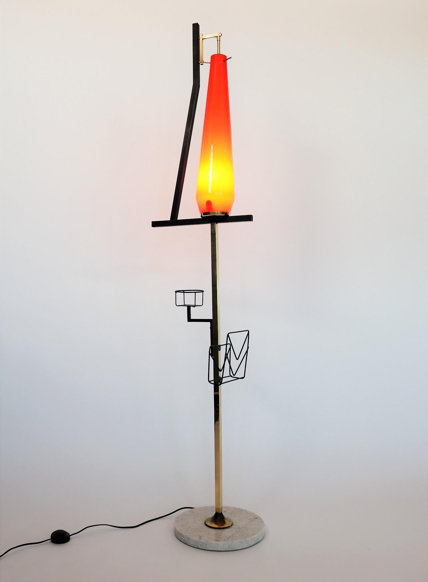 Italian Midcentury Floor Lamp with Red Glass by Vistosi, 1950s 5