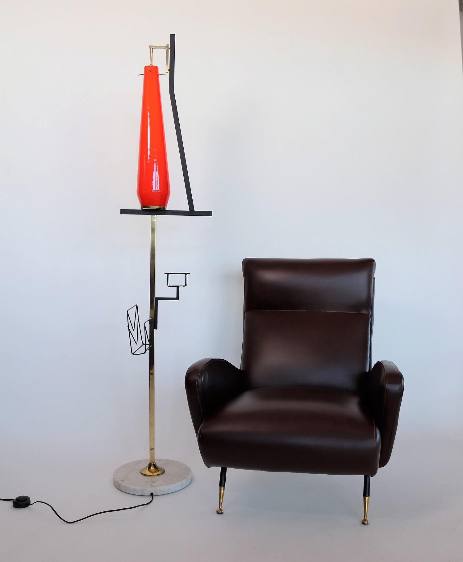 Mid-Century Modern Italian Midcentury Floor Lamp with Red Glass by Vistosi, 1950s