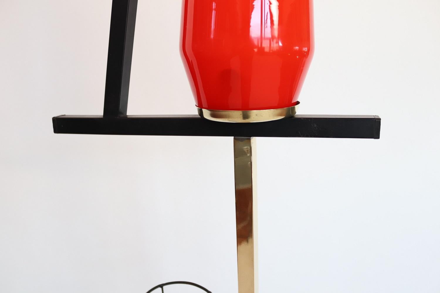 Mid-20th Century Italian Midcentury Floor Lamp with Red Glass by Vistosi, 1950s